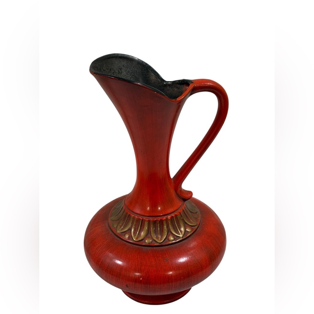 Haeger Vintage Red Ceramic Aladdin Style Pitcher ~ Made in USA ~ RARE